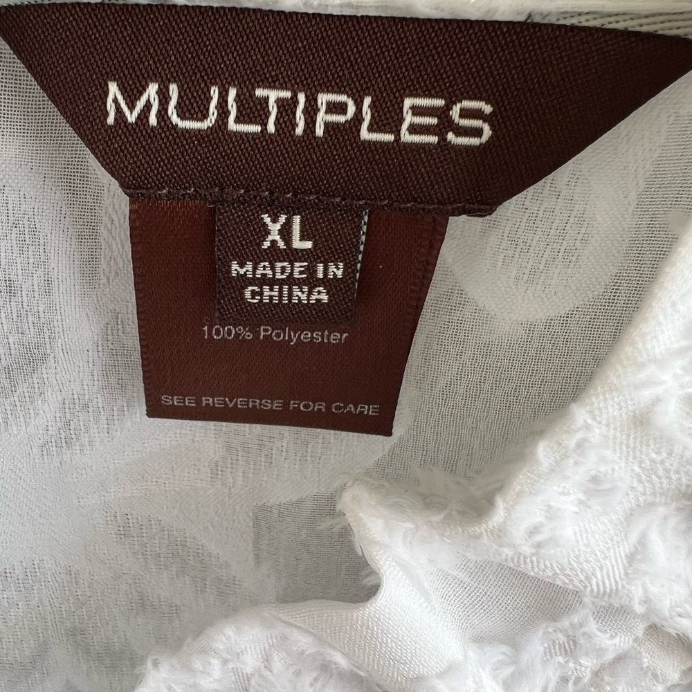 Multiples White 3/4 Sleeve Boxy Blouse with Mandarin Collar - Picture 5 of 9